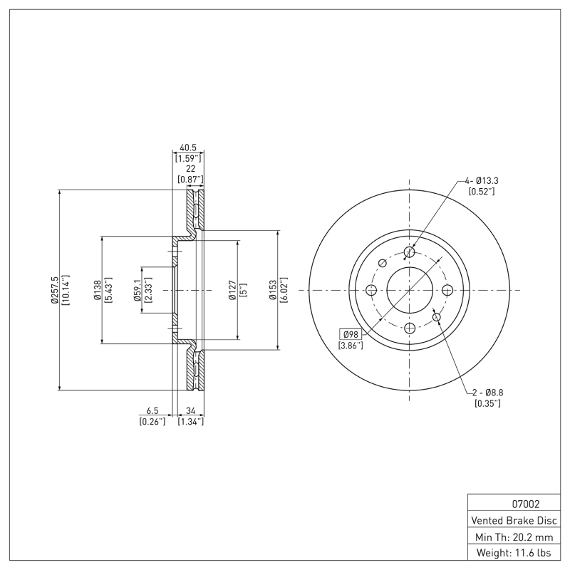 Dodge Vison Brake Rotor (1) - Front - R1 Concepts - Plain - `09-`19